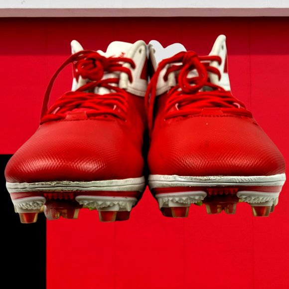 NIKE Alpha Talon Elite 3/4 Mid TD White Red Football Cleats Men's S:15 Pre-Owned - Picture 7 of 10